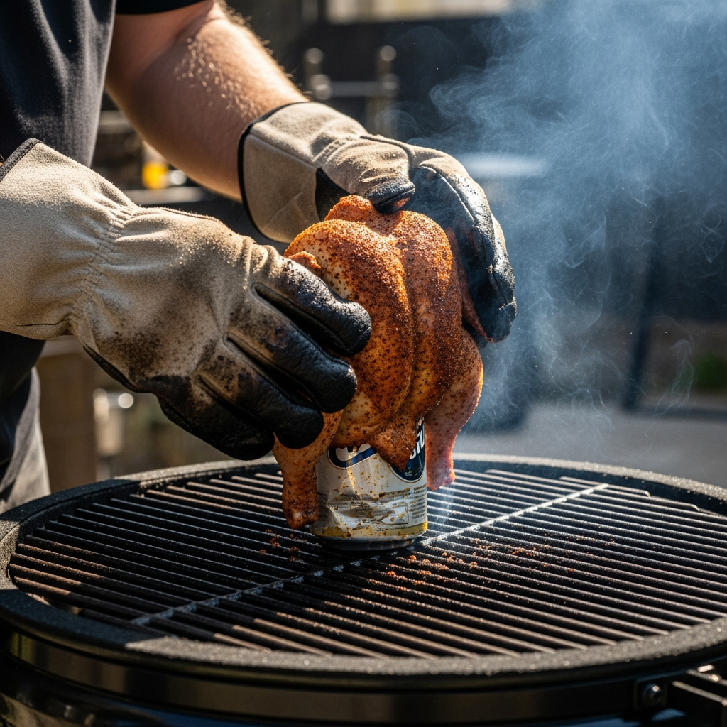 beer can chicken kamado techniek