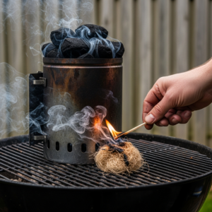 bbq aansteken met briketten