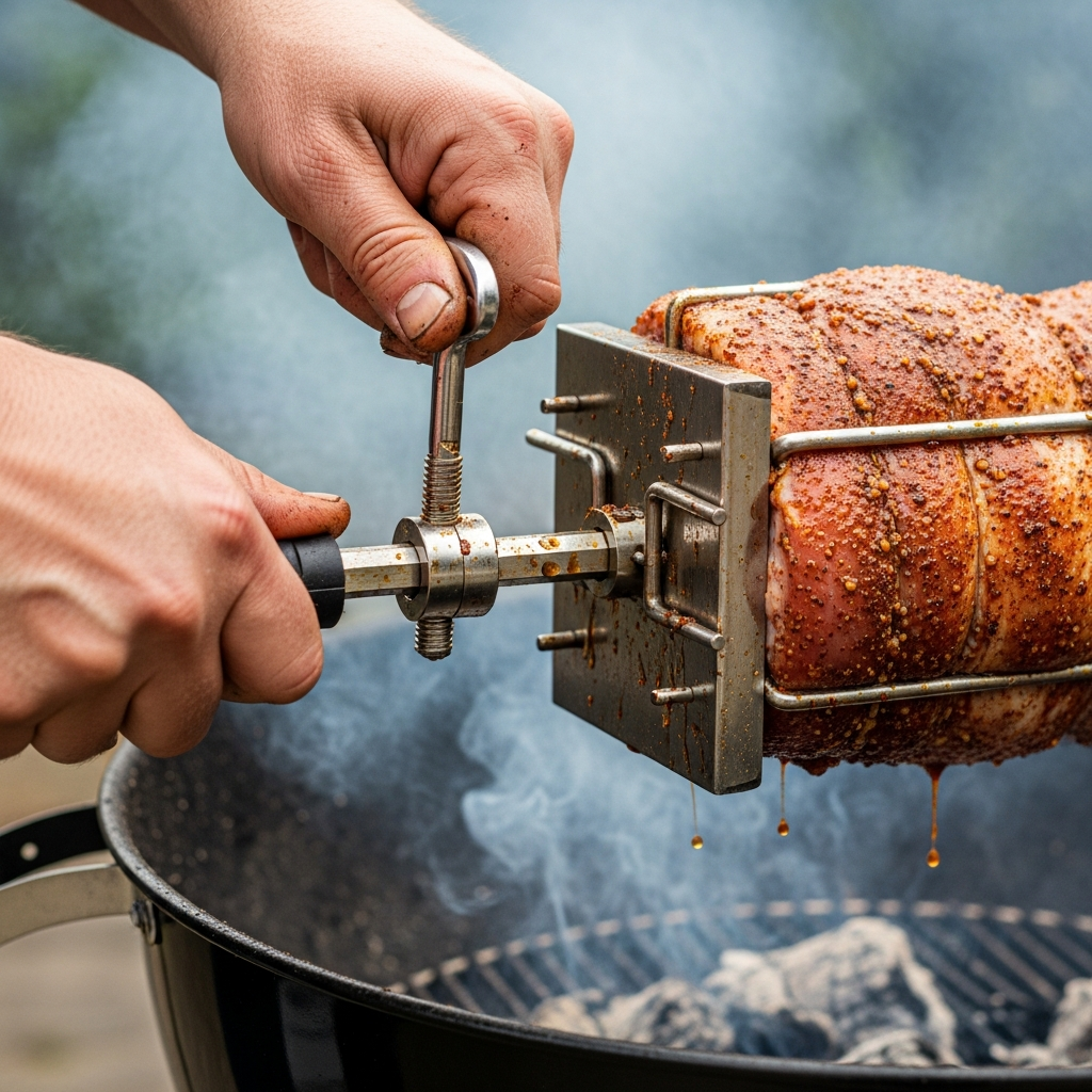 rotisserie bbq gebruiken techniek
